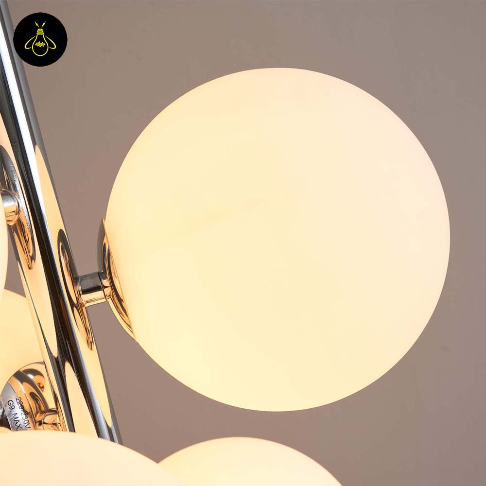 Chrome Floor Lamp with 7 Glass Spheres – Polished Chrome | Designer Floor Lamp for Living Room | Jagmag Lights