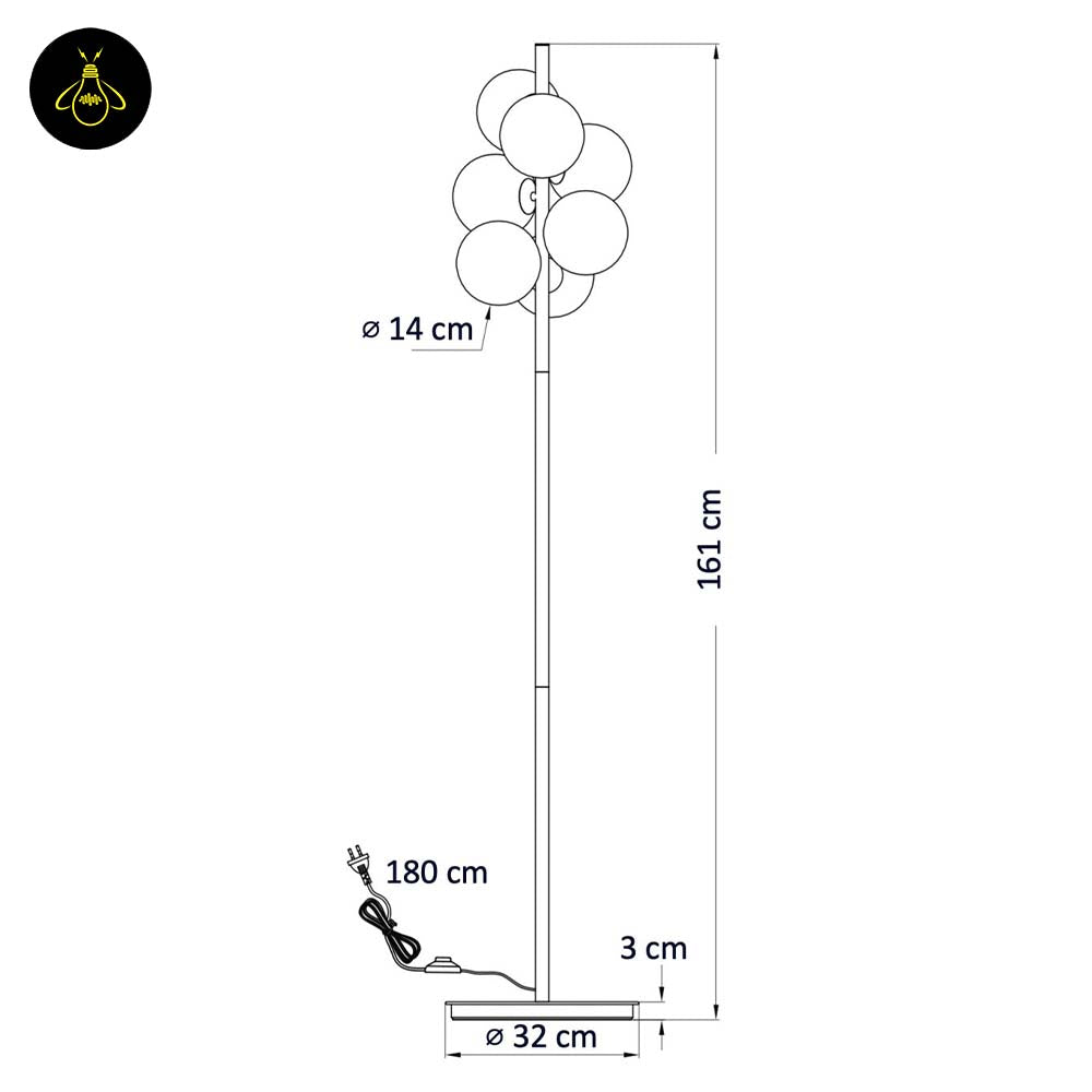 Chrome Floor Lamp with 7 Glass Spheres – Polished Chrome | Designer Floor Lamp for Living Room | Jagmag Lights