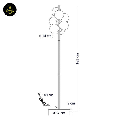 Chrome Floor Lamp with 7 Glass Spheres – Polished Chrome | Designer Floor Lamp for Living Room | Jagmag Lights