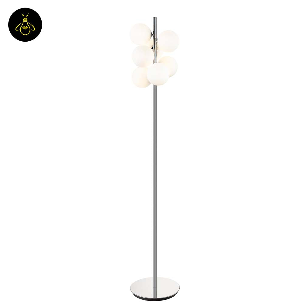 Chrome Floor Lamp with 7 Glass Spheres – Polished Chrome | Designer Floor Lamp for Living Room | Jagmag Lights