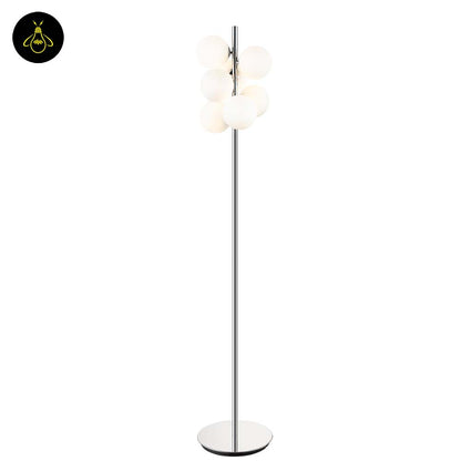 Chrome Floor Lamp with 7 Glass Spheres – Polished Chrome | Designer Floor Lamp for Living Room | Jagmag Lights