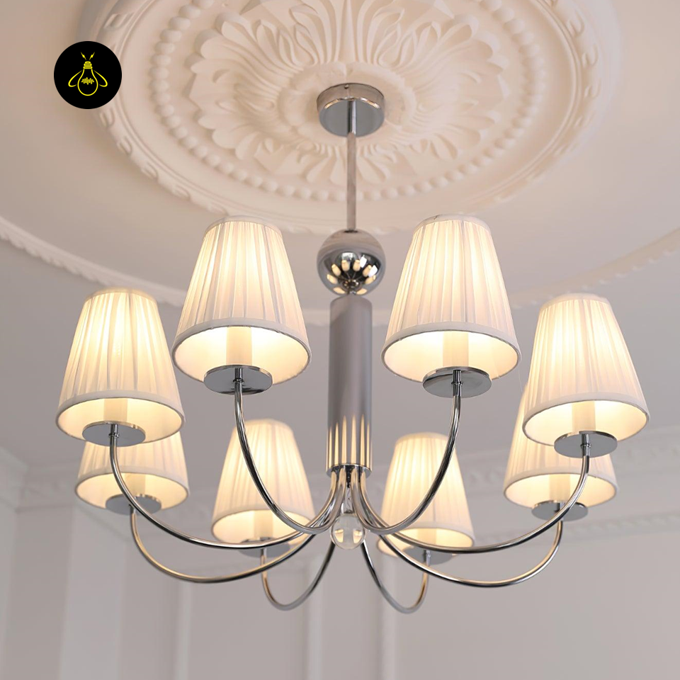 Elegant Cloth Chandelier with White Pleated Shades | Jagmag Lights