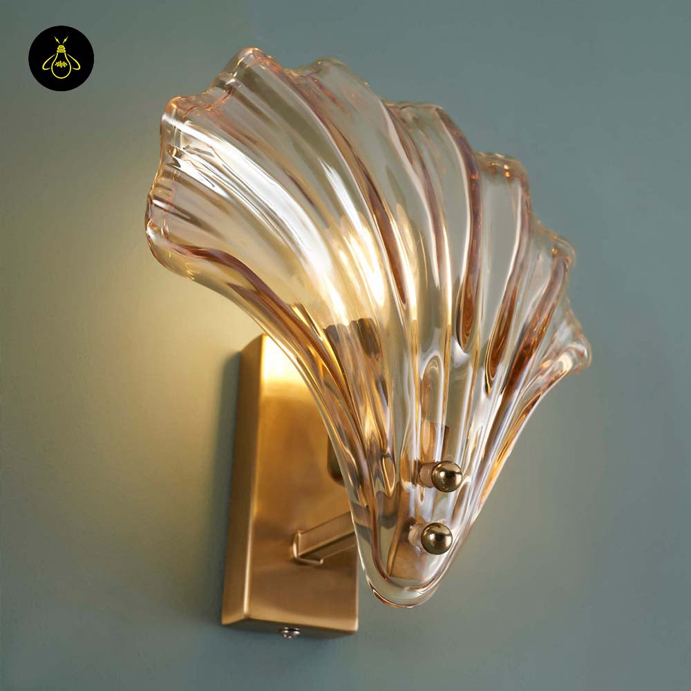 Stainless Steel & Glass Wall Lamp – Gold Shell Design | Decorative Wall Light for Living Room, Hallways | Jagmag Lights