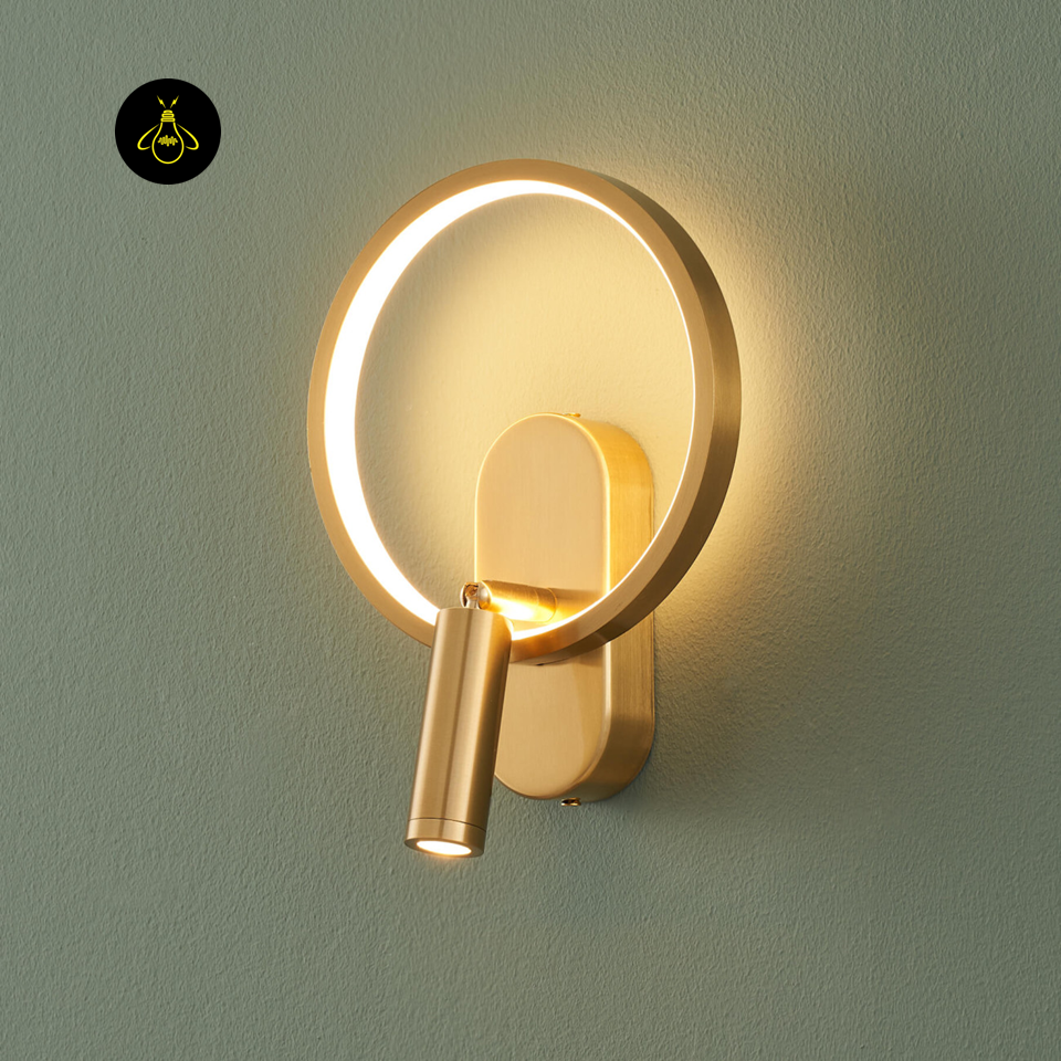 LED Circle Wall Light – Gold & Black Reading Light | Wall Light for Bedroom & Study | Jagmag Lights