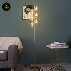 Gilded Stainless Steel Floor Lamp – Amber Glass Spheres | Gilded Floor Lamp for Living Rooms, Bedrooms | Jagmag Lights