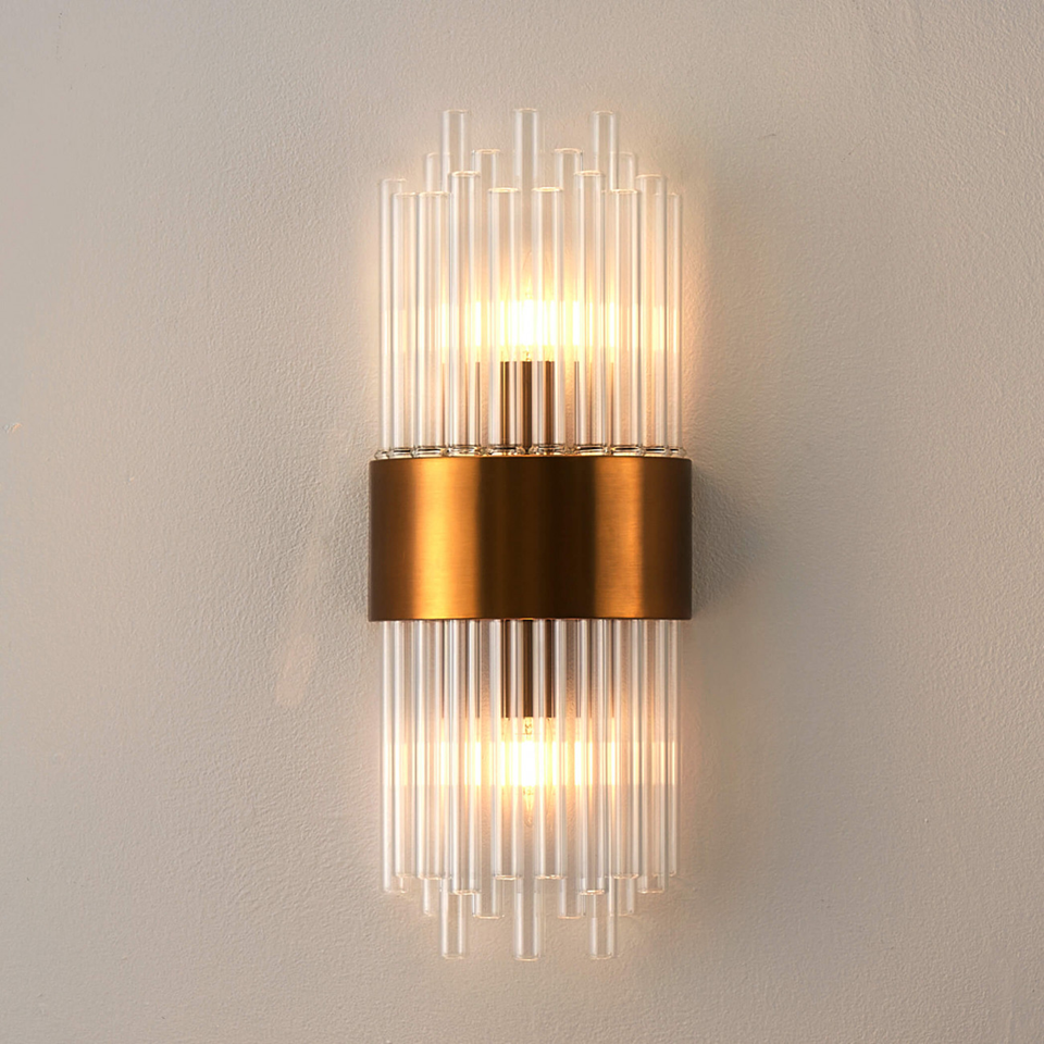Gold-Plated Art Deco Glass Wall Lamp – Almeria Sconce | crystal glass wall light for Living & Hallway | Jagmag Lights
