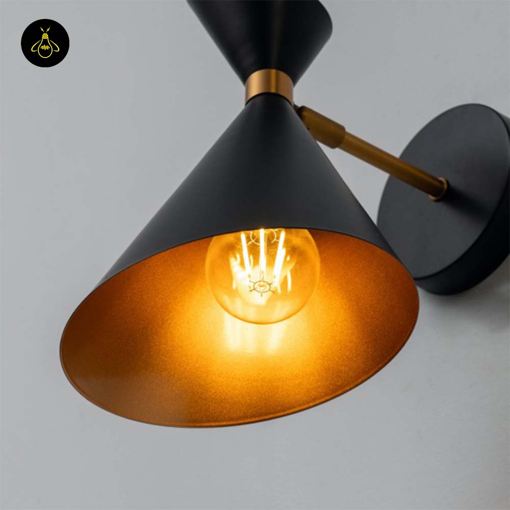 Stainless Steel Black Gold Wall Light – Double Cone Design | Lighting for Living Rooms & Bedrooms | Jagmag Lights