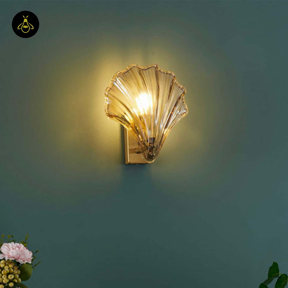 Stainless Steel & Glass Wall Lamp – Gold Shell Design | Decorative Wall Light for Living Room, Hallways | Jagmag Lights