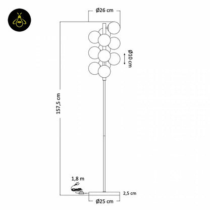 Gilded Stainless Steel Floor Lamp – Amber Glass Spheres | Gilded Floor Lamp for Living Rooms, Bedrooms | Jagmag Lights