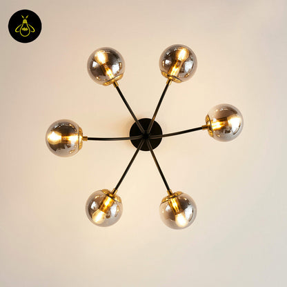 Stainless Steel & Glass Ceiling Lamp – Chic Black Six-Ball Design | Decorative Lighting for Living Rooms | Jagmag Lights