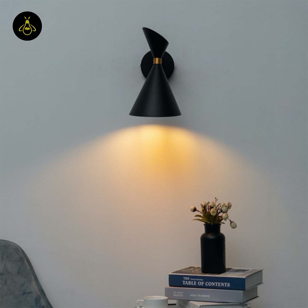 Stainless Steel Black Gold Wall Light – Double Cone Design | Lighting for Living Rooms & Bedrooms | Jagmag Lights