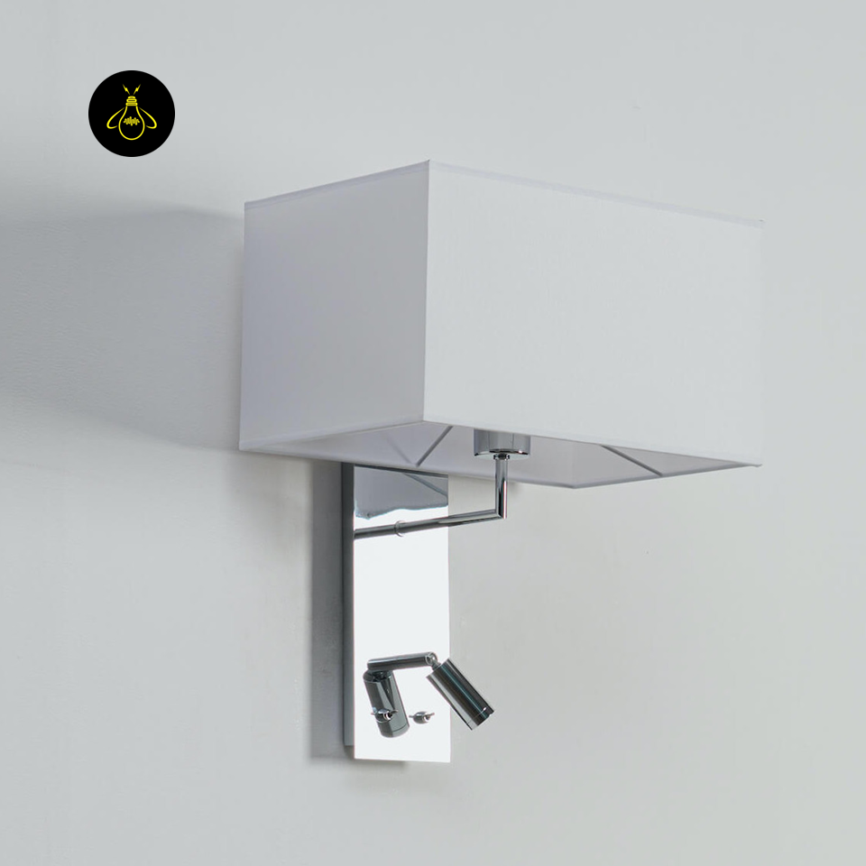 Chrome Reading Wall Light – Bedside Sconce with LED & Fabric Shade | Jagmag Lights