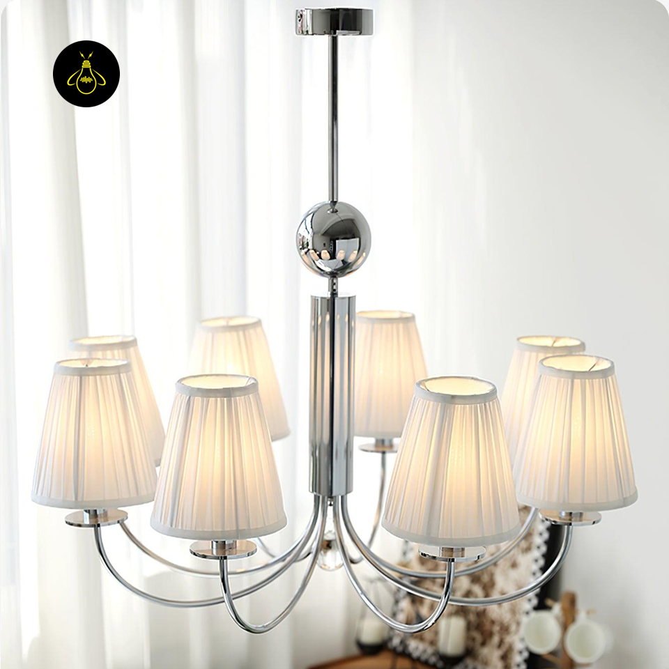 Elegant Cloth Chandelier with White Pleated Shades | Jagmag Lights