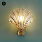 Stainless Steel & Glass Wall Lamp – Gold Shell Design | Decorative Wall Light for Living Room, Hallways | Jagmag Lights