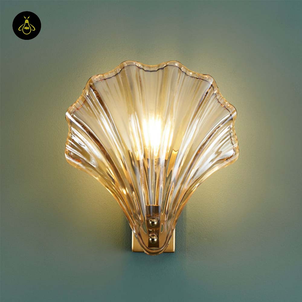 Stainless Steel & Glass Wall Lamp – Gold Shell Design | Decorative Wall Light for Living Room, Hallways | Jagmag Lights