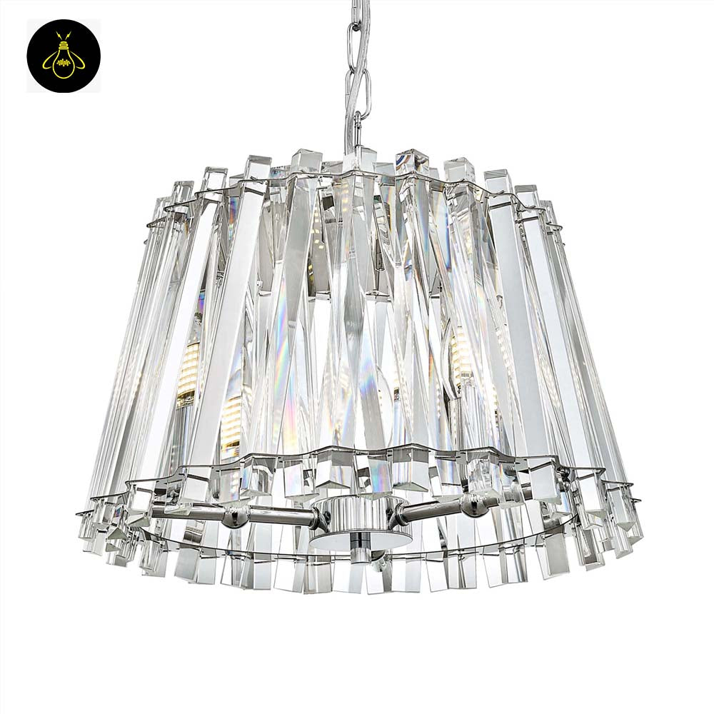 Crystal Glass Pendant Light – Trapezoid Design With Silver Finish | Elegant Hanging Light for Living Room, Dining, Bedroom | Jagmag Lights