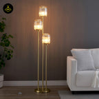 Stainless Steel Floor Lamp – Triple Amber Glass Design | Floor Lamp for Living Room, Bedroom | Jagmag Lights