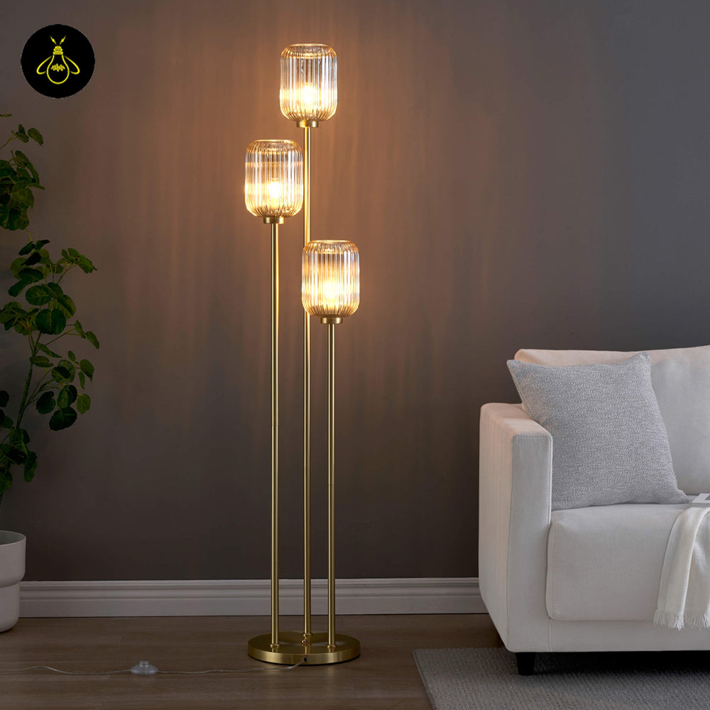 Stainless Steel Floor Lamp – Triple Amber Glass Design | Floor Lamp for Living Room, Bedroom | Jagmag Lights