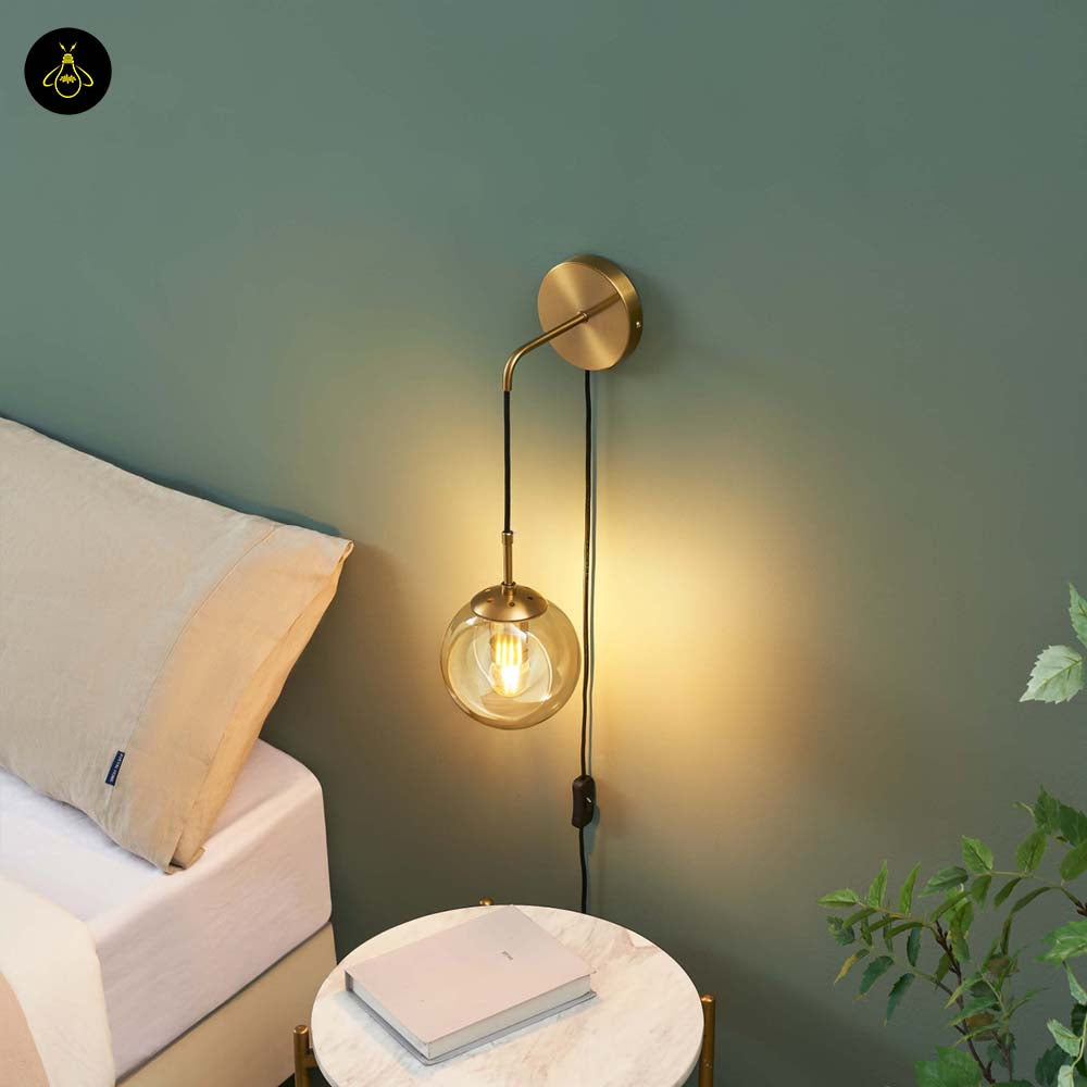 Golden Glass Wall Lamp – Brass Finish | Wall Sconce for Living Room & Bedroom | Jagmag Lights