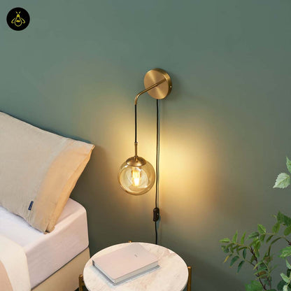Golden Glass Wall Lamp – Brass Finish | Wall Sconce for Living Room & Bedroom | Jagmag Lights
