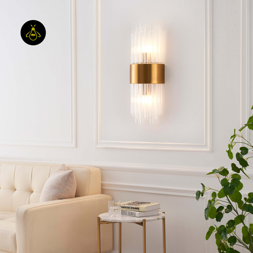Gold-Plated Art Deco Glass Wall Lamp – Almeria Sconce | crystal glass wall light for Living & Hallway | Jagmag Lights