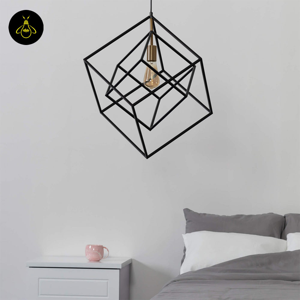 Stainless Steel Metal Pendant Light – Black Cage Design | Metal Pendant Light for Living Room, Dining Room | Jagmag Lights