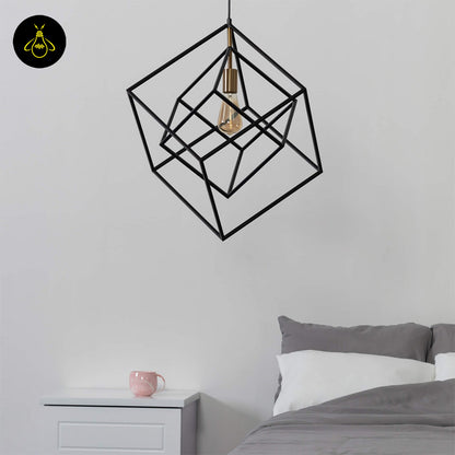 Stainless Steel Metal Pendant Light – Black Cage Design | Metal Pendant Light for Living Room, Dining Room | Jagmag Lights