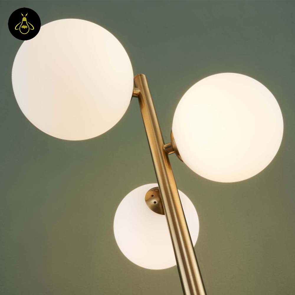 Stainless Steel & Glass Floor Lamp – Gold/White Spheres Design | Floor Lamp for Living, Bedroom, Office | Jagmag Lights