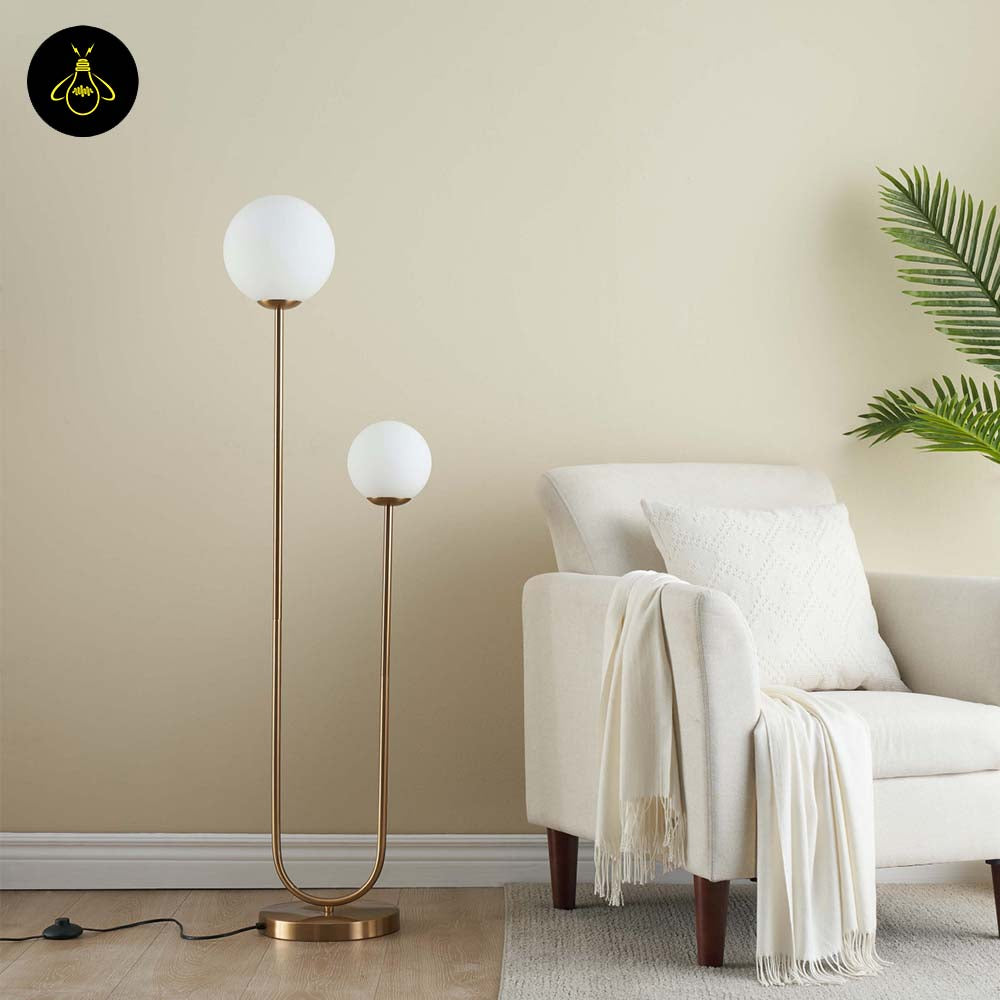 Stainless Steel Floor Lamp – Dual Globe Minimalist | Floor Lamp for Living Room, Bedroom | Jagmag Lights