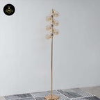 Gilded Stainless Steel Floor Lamp – Amber Glass Spheres | Gilded Floor Lamp for Living Rooms, Bedrooms | Jagmag Lights