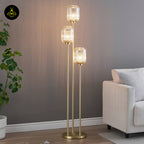 Stainless Steel Floor Lamp – Triple Amber Glass Design | Floor Lamp for Living Room, Bedroom | Jagmag Lights