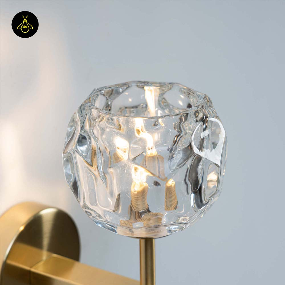 Gold Metal & Glass Wall Lamp – Geometric Clear Finish | Decorative Lighting for Living Room, Bedroom, Hallway | Jagmag Lights