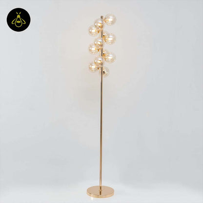 Gilded Stainless Steel Floor Lamp – Amber Glass Spheres | Gilded Floor Lamp for Living Rooms, Bedrooms | Jagmag Lights