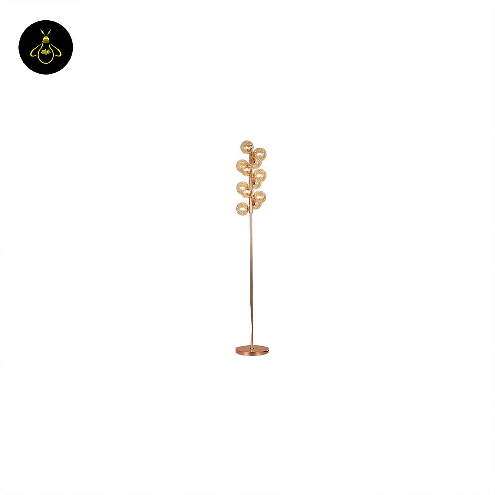 Gilded Stainless Steel Floor Lamp – Amber Glass Spheres | Gilded Floor Lamp for Living Rooms, Bedrooms | Jagmag Lights