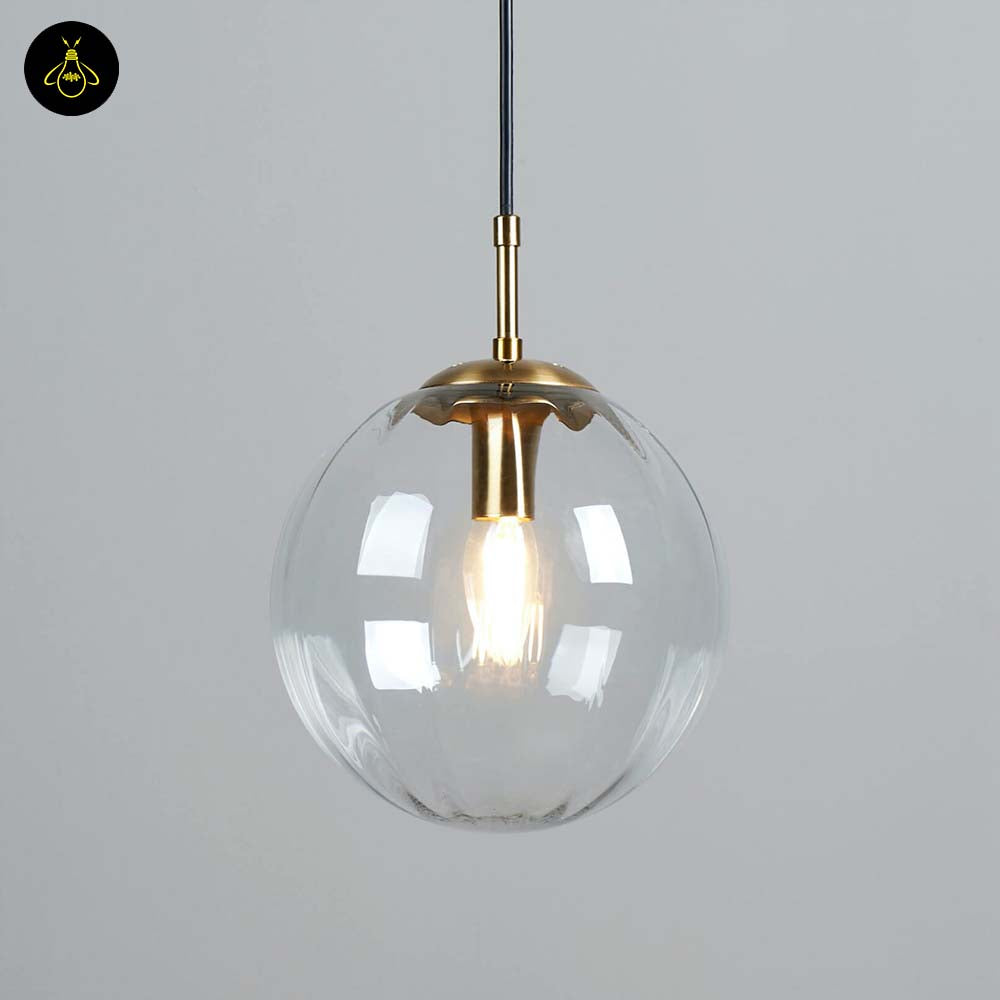 Glass Suspension Ball Pendant – Ribbed Smoked Finish | Decorative Pendant for Living & Dining Rooms | Jagmag Lights