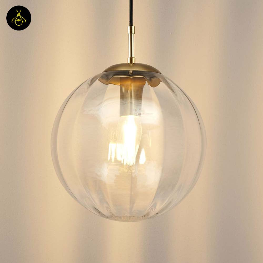 Glass Suspension Ball Pendant – Ribbed Smoked Finish | Decorative Pendant for Living & Dining Rooms | Jagmag Lights