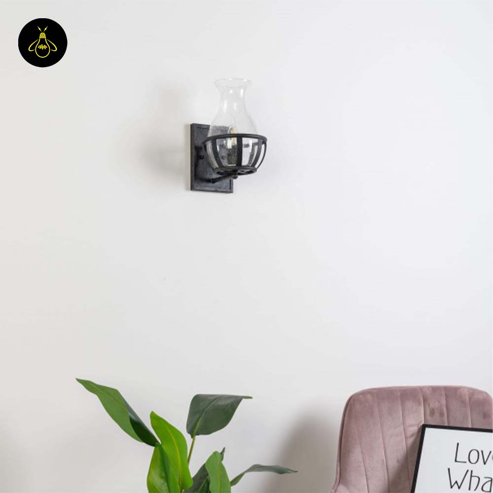 Glass & Metal Wall Light – Black Industrial Vase | Corridor & Living Room Lighting | Jagmag Lights
