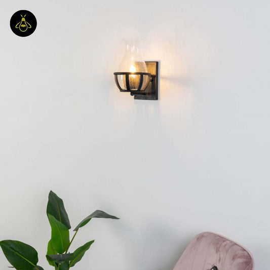 Glass & Metal Wall Light – Black Industrial Vase | Corridor & Living Room Lighting | Jagmag Lights
