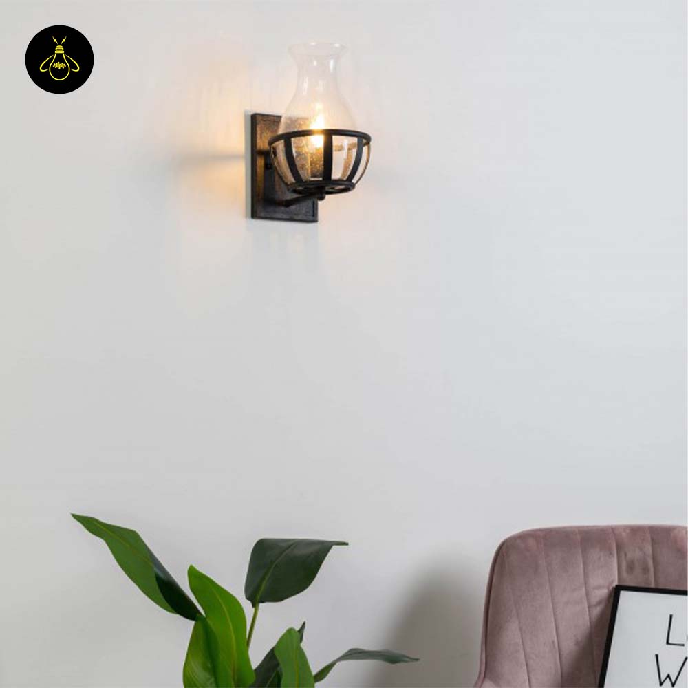 Glass & Metal Wall Light – Black Industrial Vase | Corridor & Living Room Lighting | Jagmag Lights