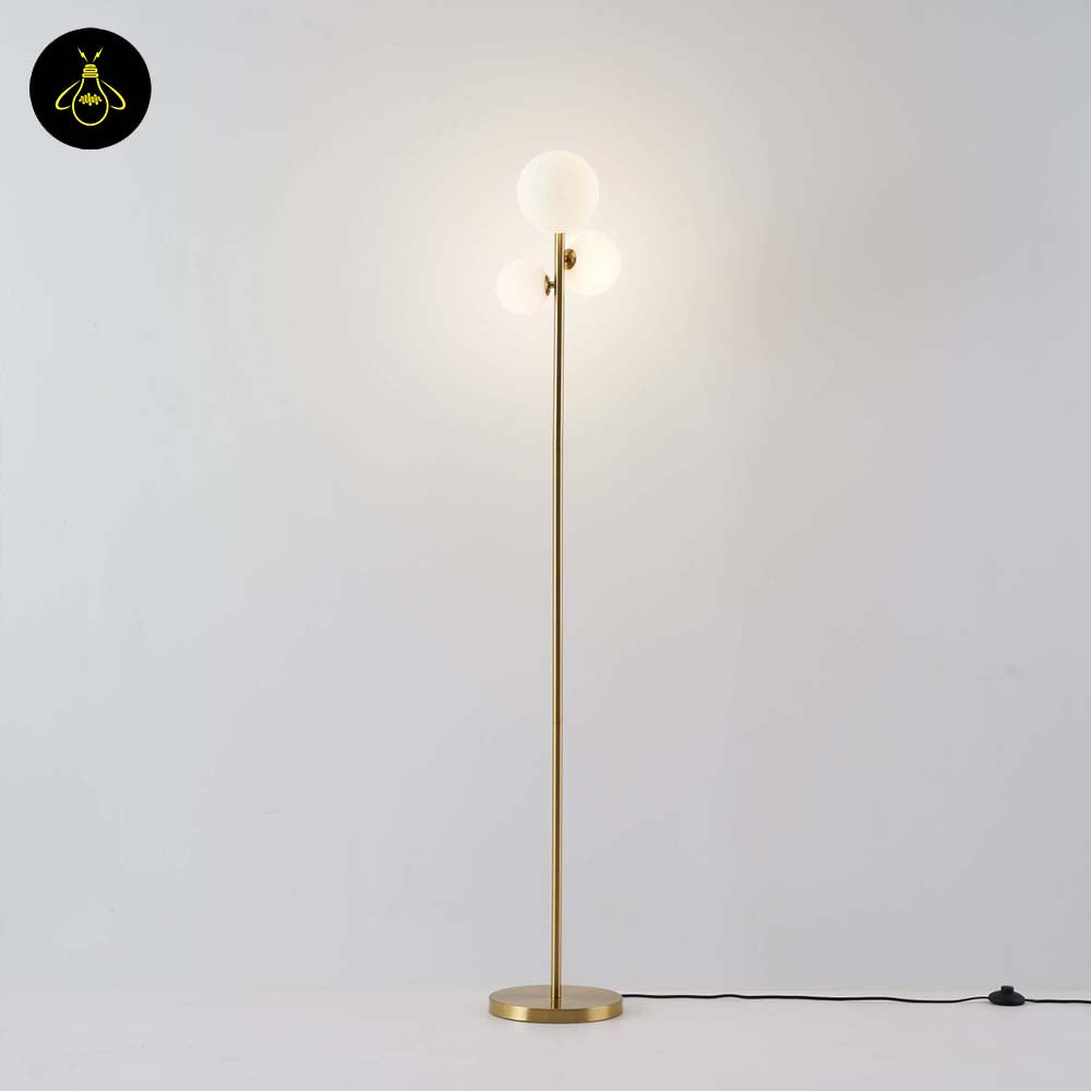Stainless Steel & Glass Floor Lamp – Gold/White Spheres Design | Floor Lamp for Living, Bedroom, Office | Jagmag Lights