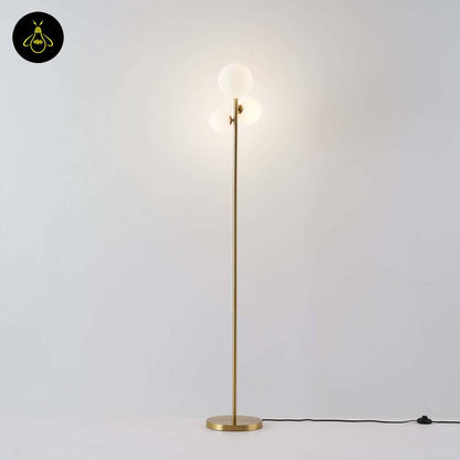 Stainless Steel & Glass Floor Lamp – Gold/White Spheres Design | Floor Lamp for Living, Bedroom, Office | Jagmag Lights