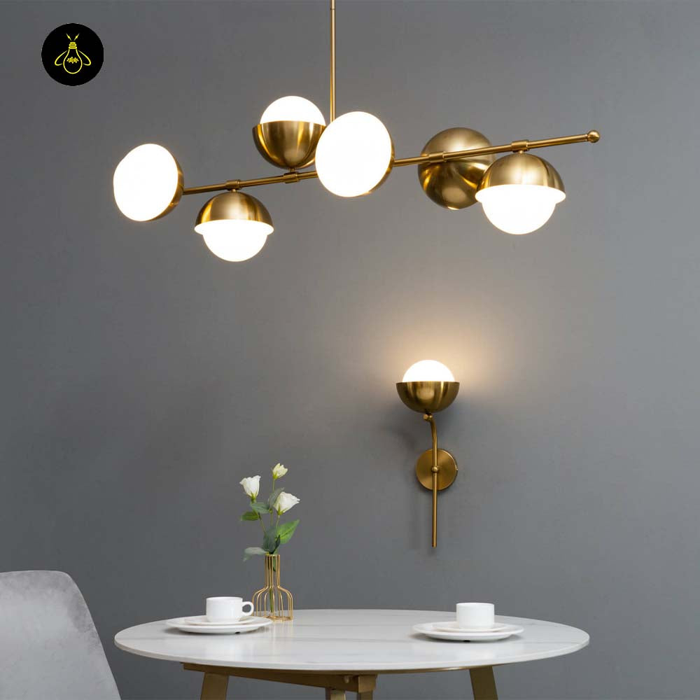 Brass & Glass Wall Lamp – Vintage Spherical Opal Finish | Wall Lighting for Living, Bedroom, Corridor | Jagmag Lights