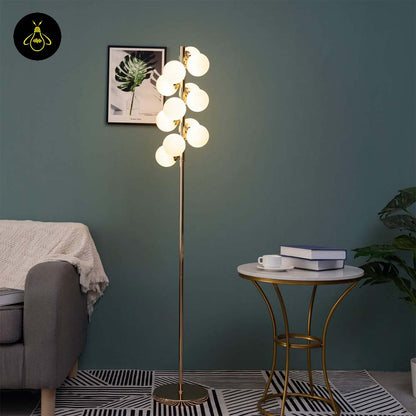Gilded Stainless Steel Floor Lamp – Spherical Glass Globes | Modern Floor Lamp for Living Room & Bedroom | Jagmag Lights