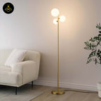 Stainless Steel & Glass Floor Lamp – Gold/White Spheres Design | Floor Lamp for Living, Bedroom, Office | Jagmag Lights