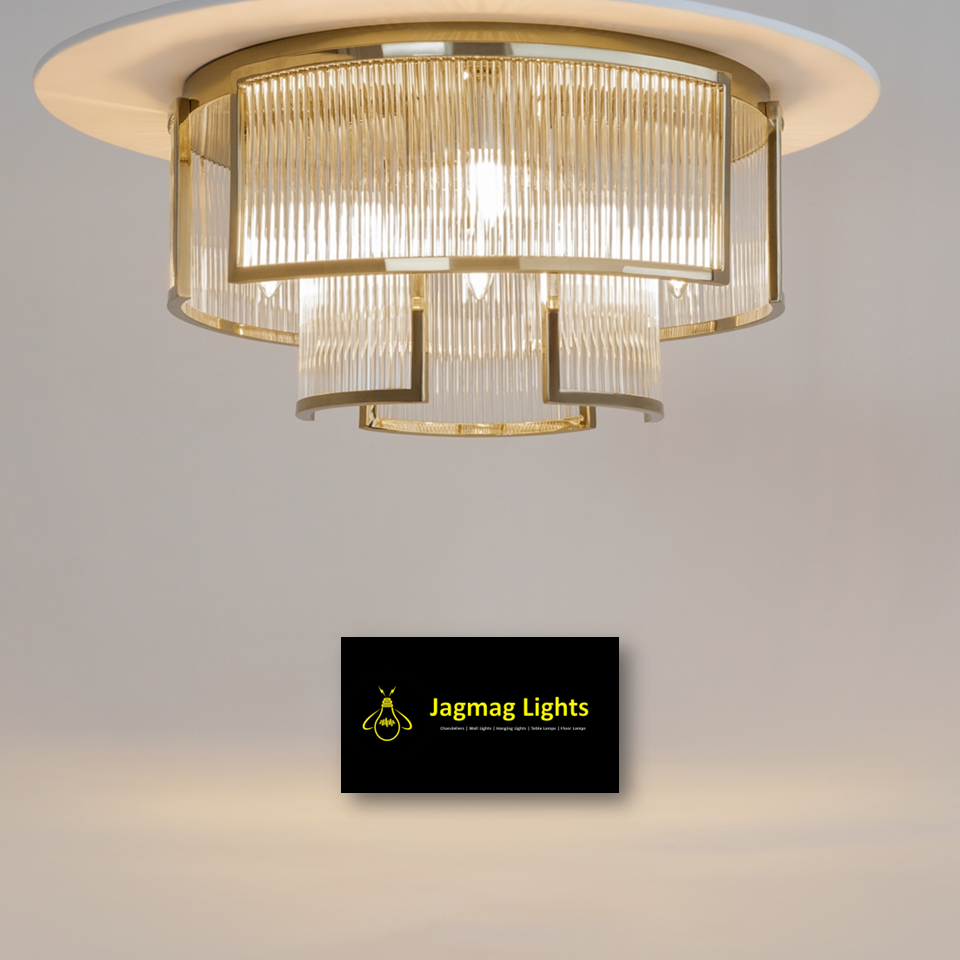 Fluted Glass Chandelier – 9-Light Modern Gold Ceiling Lamp | Jagmag Lights
