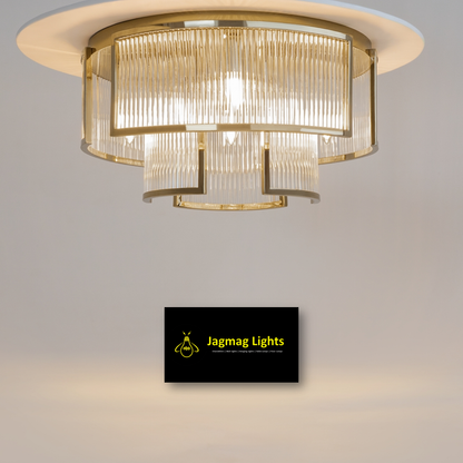 Fluted Glass Chandelier – 9-Light Modern Gold Ceiling Lamp | Jagmag Lights