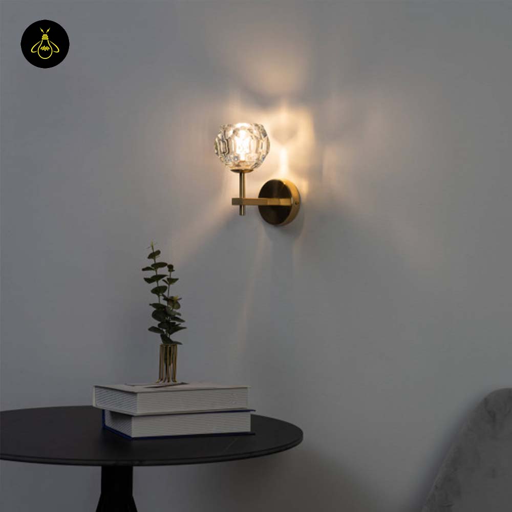 Gold Metal & Glass Wall Lamp – Geometric Clear Finish | Decorative Lighting for Living Room, Bedroom, Hallway | Jagmag Lights