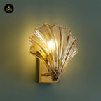 Stainless Steel & Glass Wall Lamp – Gold Shell Design | Decorative Wall Light for Living Room, Hallways | Jagmag Lights