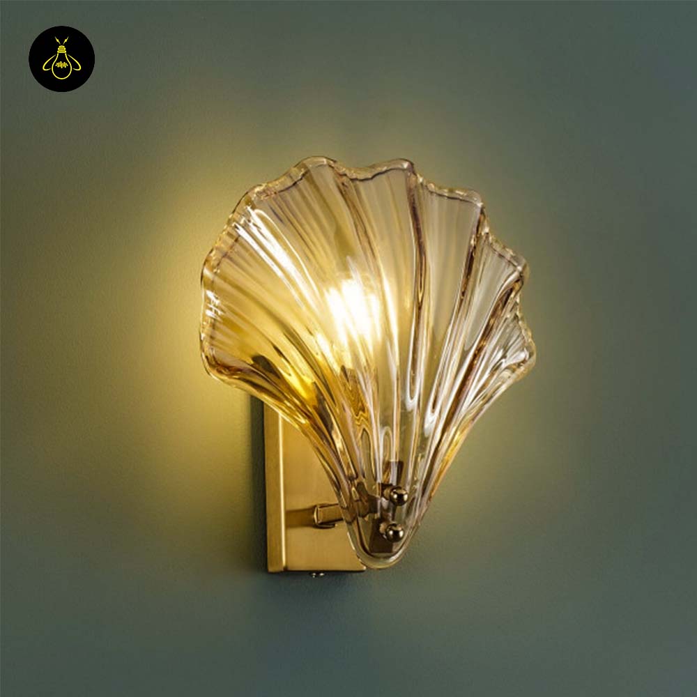 Stainless Steel & Glass Wall Lamp – Gold Shell Design | Decorative Wall Light for Living Room, Hallways | Jagmag Lights