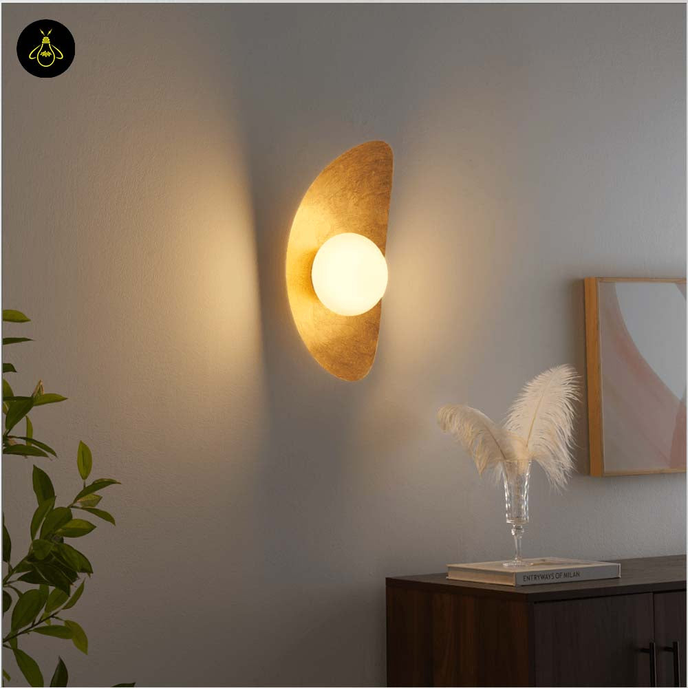 Gold Leaf Metal & Glass Wall Light – Oval Design | LED Wall Lighting for Living Room, Bedroom, Hallway | Jagmag Lights